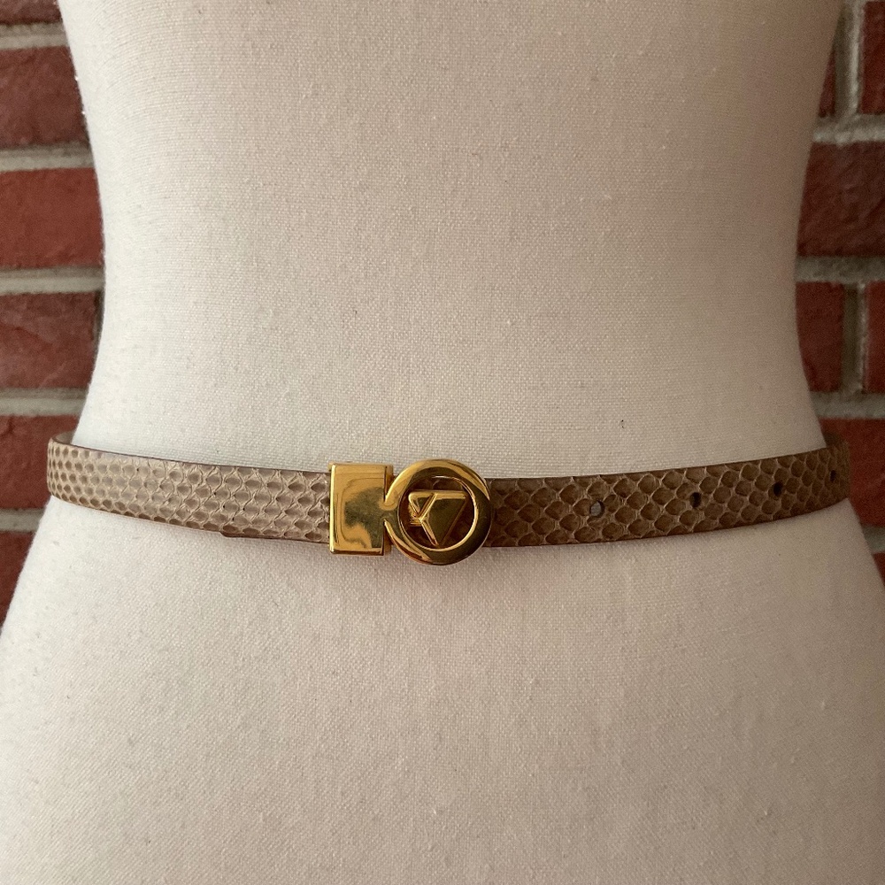 Vintage Beige Tan Snakeskin Leather Belt Removable Gold Buckle NEW